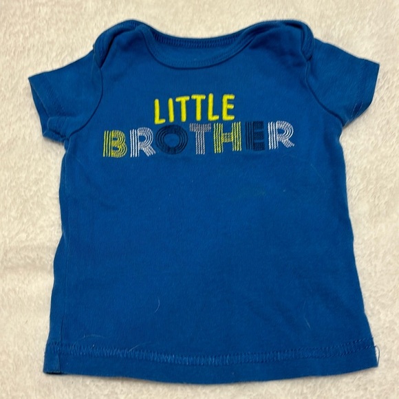 Blue Carter’s 0-3 months “Little Brother” short sleeve shirt. - Picture 1 of 3